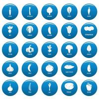 Vegetables vector icons set blue, simple style