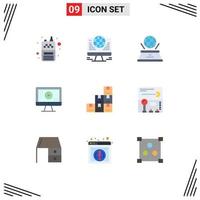 Set of 9 Vector Flat Colors on Grid for boxes music world play computer Editable Vector Design Elements