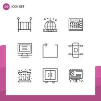 Set of 9 Vector Outlines on Grid for loop hardware party computer party Editable Vector Design Elements