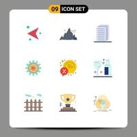 Group of 9 Flat Colors Signs and Symbols for chat lab sun setting experiment Editable Vector Design Elements