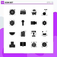 Pictogram Set of 16 Simple Solid Glyphs of electronics shield life security segway Editable Vector Design Elements