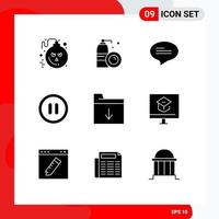Universal Icon Symbols Group of 9 Modern Solid Glyphs of education folder chat document pause Editable Vector Design Elements