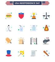 16 USA Flat Signs Independence Day Celebration Symbols of sport hokey award american law Editable USA Day Vector Design Elements