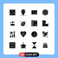 Pack of 16 Modern Solid Glyphs Signs and Symbols for Web Print Media such as person boy entertaiment man geography Editable Vector Design Elements