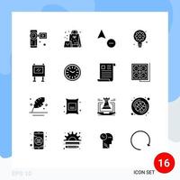 16 User Interface Solid Glyph Pack of modern Signs and Symbols of billboard advertisement minus gear process Editable Vector Design Elements