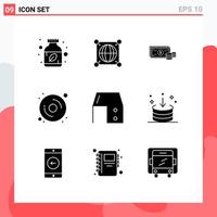 9 User Interface Solid Glyph Pack of modern Signs and Symbols of desk drawer hardware dollar disk business Editable Vector Design Elements