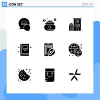 Set of 9 Vector Solid Glyphs on Grid for secure gdpr hospital school book Editable Vector Design Elements