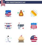 paquete de iconos de vector de stock de día americano 9 signos y símbolos de línea para seguridad de armas decoración de fiesta de pistola americana elementos de diseño de vector de día de estados unidos editables