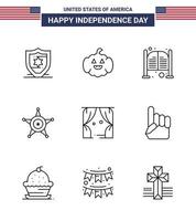 Big Pack of 9 USA Happy Independence Day USA Vector Lines and Editable Symbols of theatre entertainment saloon usa police Editable USA Day Vector Design Elements