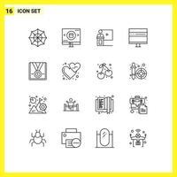 Universal Icon Symbols Group of 16 Modern Outlines of develop browser conference speech room Editable Vector Design Elements