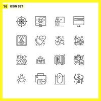 Universal Icon Symbols Group of 16 Modern Outlines of develop browser conference speech room Editable Vector Design Elements