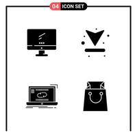 Set of 4 Solid Style Icons for web and mobile Glyph Symbols for print Solid Icon Signs Isolated on White Background 4 Icon Set Creative Black Icon vector background