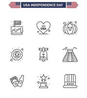 paquete de iconos de vector de stock de día americano 9 signos y símbolos de línea para águila de bola celebración de estados unidos elementos de diseño de vector de día de estados unidos editable americano