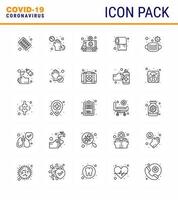 Coronavirus Precaution Tips icon for healthcare guidelines presentation 25 line icon pack such as care roll infect paper transportation viral coronavirus 2019nov disease Vector Design Elements
