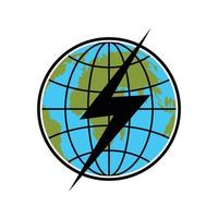 Lightning on earth icon, flat style. vector