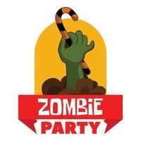 logotipo de fiesta zombie, estilo de dibujos animados vector