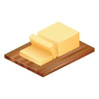 Butter on wood icon, realistic style vector
