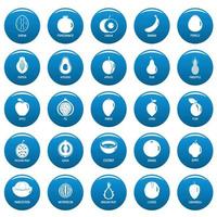 Fruits vector icons set blue, simple style