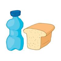 Bottle of water and bread icon, cartoon style vector