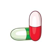 Green and red pills icon, cartoon style vector