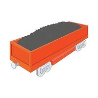 Wagon with coal icon, cartoon style vector