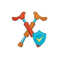 Crossed crutches and sky blue shield icon vector