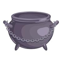 Cauldron with chain icon, cartoon style vector