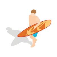 Surfer carries his surfboard icon vector