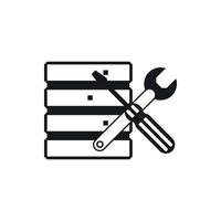 Database with screwdriverl and spanner icon vector