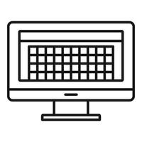 Desktop computer photo redaction icon, outline style vector
