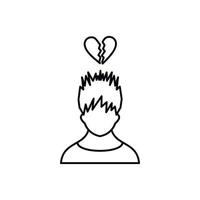 Man with broken heart over head icon vector