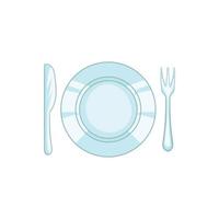 Plate with knife and fork icon, cartoon style vector