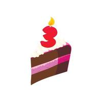 Piece of cake with candle number three icon vector