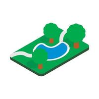 Small pond in the park icon, isometric 3d style vector