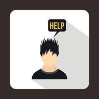 Man needs help icon, flat style vector