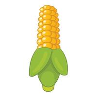 Ear of corn with green leaves icon, cartoon style vector