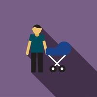 Father with baby in stroller icon, flat style vector