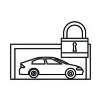 Car and padlock icon, outline style vector