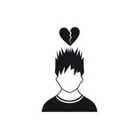 Man with broken red heart over head icon vector