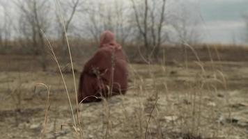 Religious, Spiritual Bible Man, Jesus In Robe Sits In Wasteland video