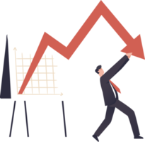 apresentação de negócios, empresário investidor push gráfico de seta e gráfico para estar de volta. declínio do mercado de ações em ilustração de crise png