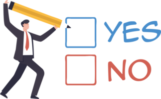 Business decision making, choose yes or no alternative or choices. Compare, Yes or no answer to asking question as choice decision concept. illustration png