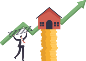 Housing price rising up real estate or property growth concept. Housing price rising up. illustration png