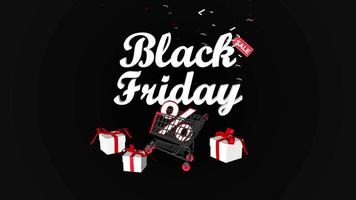 venta de viernes negro con carrito de compras y cajas de regalo, representación 3d video