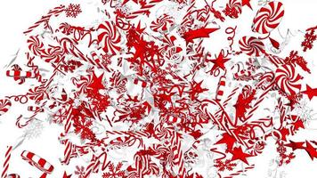 representación 3d de feliz navidad, dulces navideños, estrellas, efecto de explosión de patrón de nieve, selección de elementos luma mate, clave de croma video