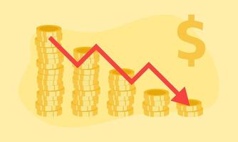 2023 Global economic recession and business collapse concept illustration with coin and falling arrow. Global recession. vector