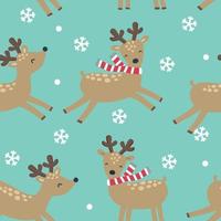 Christmas winter seamless pattern with reindeer and snowflakes on blue background vector