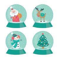 conjunto de globos de nieve de navidad con santa reno muñeco de nieve y árbol vector