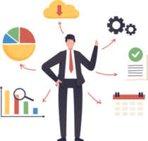 Business data analytics, management tools, intelligence, corporate strategy development, data-driven decision making. illustration png