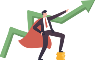 Successful traders make profits by trading investments. stock market success or cryptocurrency. Dreamstime.com Businessman in black, red cape and arrow graph. illustration png